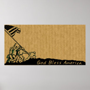 4th July Iwo Jima God Bless America Poster