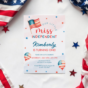 4th July Little Miss Independent Birthday Invitation