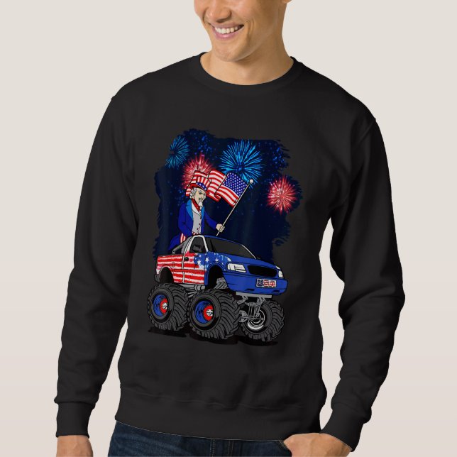 4th July Monster Truck Uncle Sam Red White Usa Fla Sweatshirt (Front)