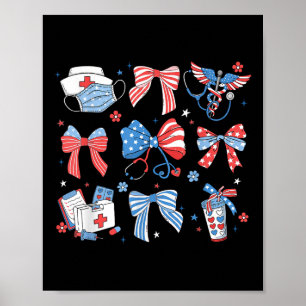 4th July Nurse Coquette Bow Icu Crna Surgical Medi Poster