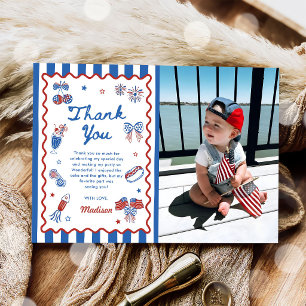 4th July Patriotic 1st Birthday Party Photo Thank You Card