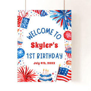 4th July Patriotic 1st Birthday Party Welcome Sign