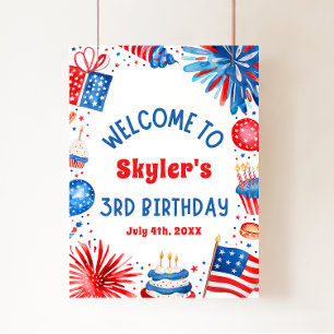4th July Patriotic 3rd Birthday Party Welcome Sign