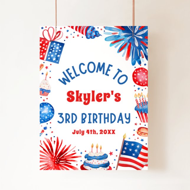 4th July Patriotic 3rd Birthday Party Welcome Sign (Creator Uploaded)