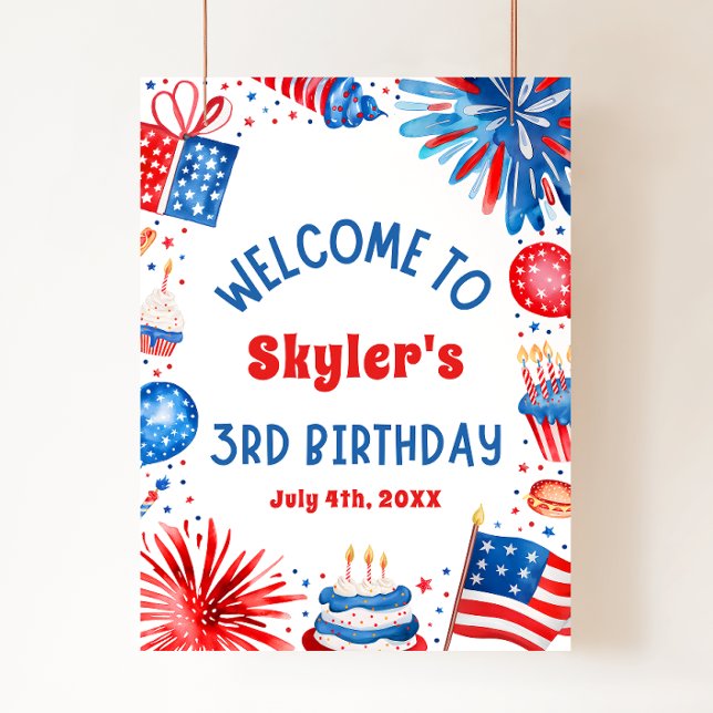 4th July Patriotic 3rd Birthday Party Welcome Sign (Creator Uploaded)