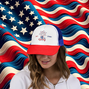 4th July Patriotic Family Reunion Modern Red Blue  Trucker Hat