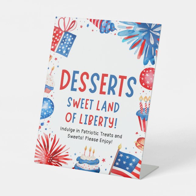 4th July Patriotic Fireworks Summer Dessert Pedestal Sign (Front)