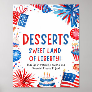 4th July Patriotic Fireworks Summer Dessert Sign