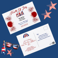 4th July Patriotic Gnomes BBQ Invitation Postcard