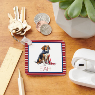 4th July Patriotic Hound Dog Monogram Key Ring