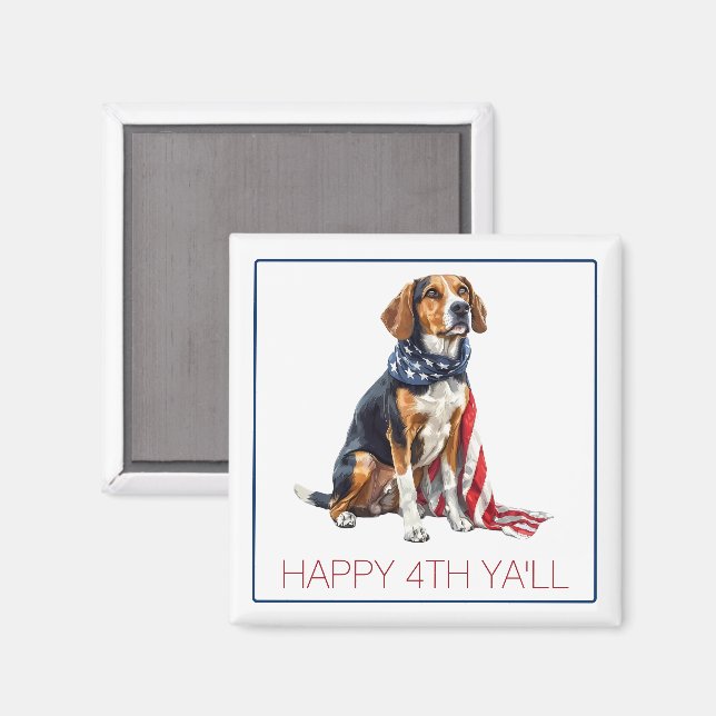 4th July Patriotic Hound Dog Personalised Magnet (Front/Back)