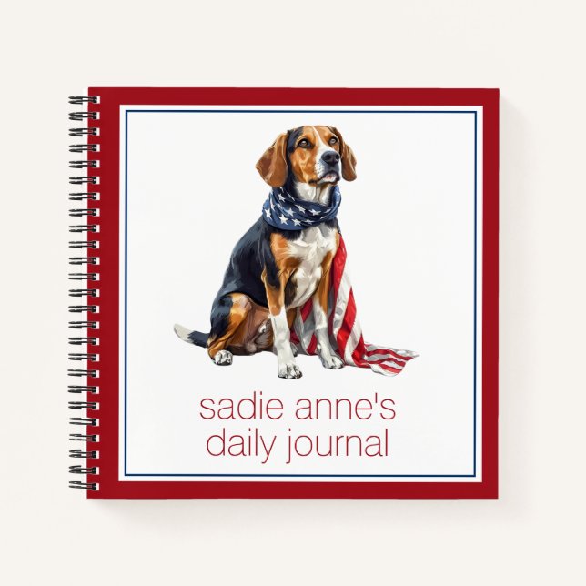 4th July Patriotic Hound Dog Personalised Notebook (Front)