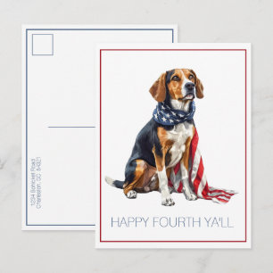 4th July Patriotic Hound Dog Personalised Postcard