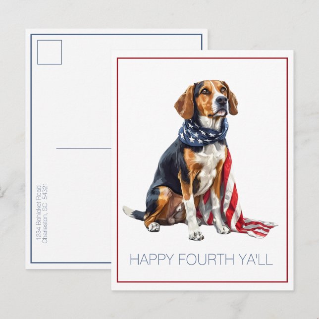 4th July Patriotic Hound Dog Personalised Postcard (Front/Back)