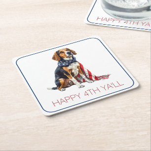 4th July Patriotic Hound Dog Personalized Square Paper Coaster