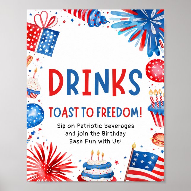 4th July Patriotic Red White and Blue Drinks Sign (Front)