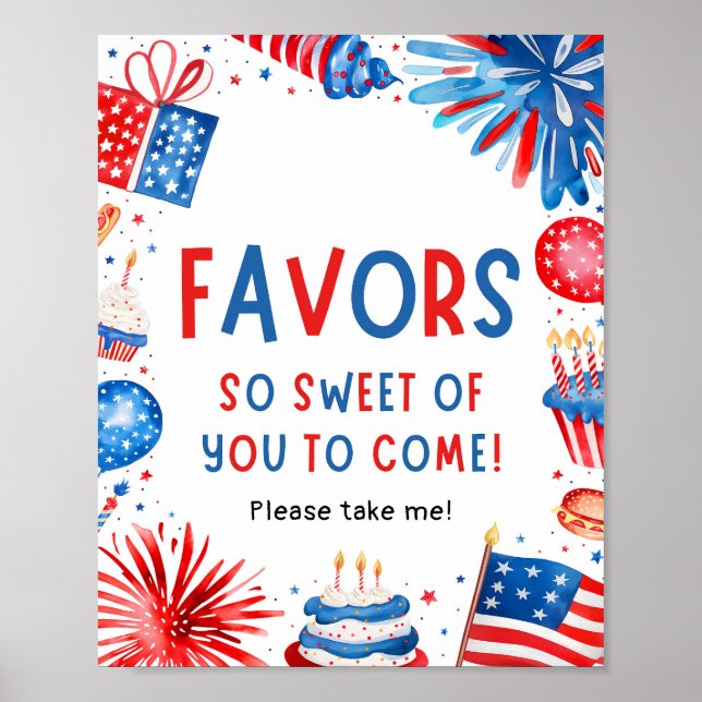 4th July Patriotic Red White and Blue Favours Sign (Front)