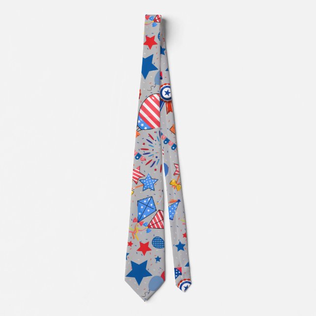 4th July Pattern 04x4 LGrey BG Tie (Front)