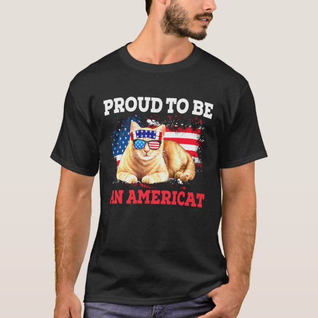4th July  Proud an American Cat Glasses Plus Size T-Shirt (Front)