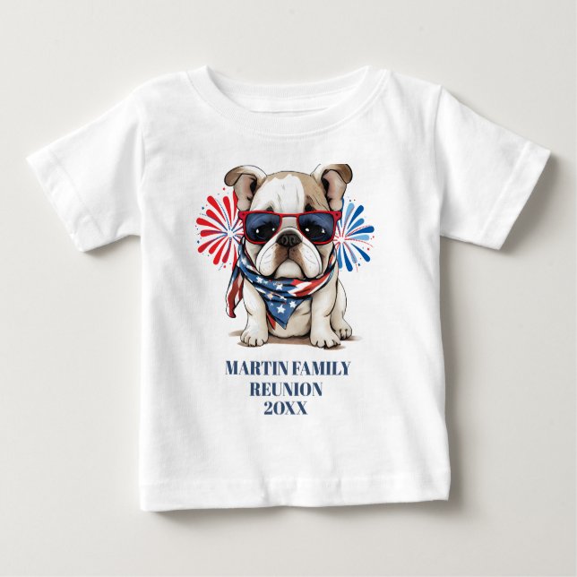 4th July Red Blue Bulldog Family Reunion  Baby T-Shirt (Front)