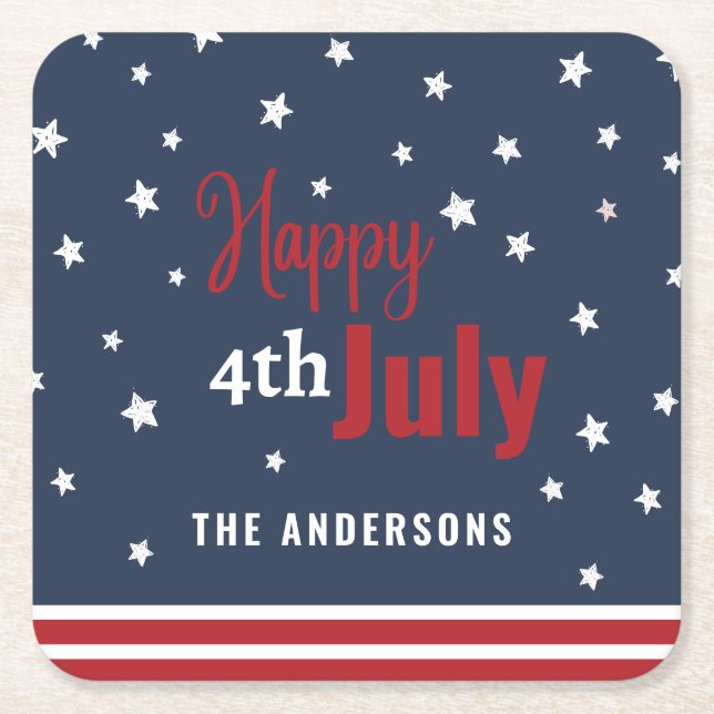 4th july red white and blue gift square paper coaster (Front)