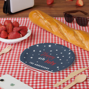 4th july red white and blue party paper plate