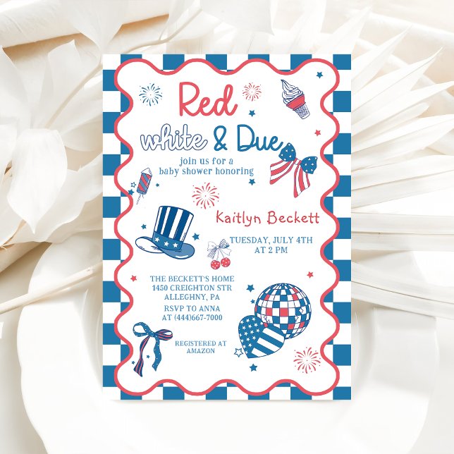 4th July Red White and Due Baby Shower Invitation (Creator Uploaded)