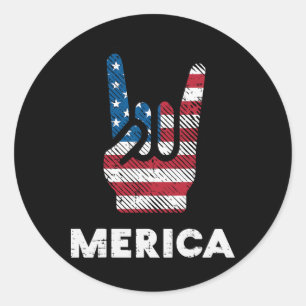 4th July Rock Hand Merica Flag America Rocker Men Classic Round Sticker