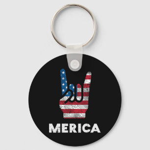 4th July Rock Hand Merica Flag America Rocker Men Key Ring