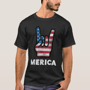 4th July Rock Hand Merica Flag America Rocker Men T-Shirt
