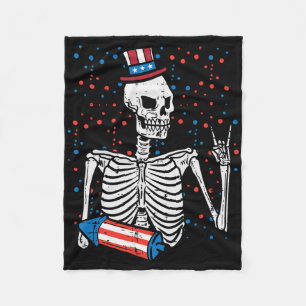 4th July Rocker Skeleton Patriotic Rock Men Boys K Fleece Blanket
