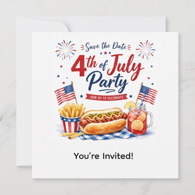  4th July Save the Date  Independence Day party   Invitation (Front)