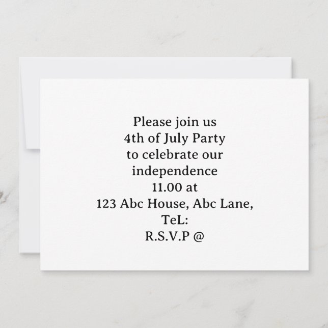  4th July Save the Date  Independence Day party   Invitation (Back)