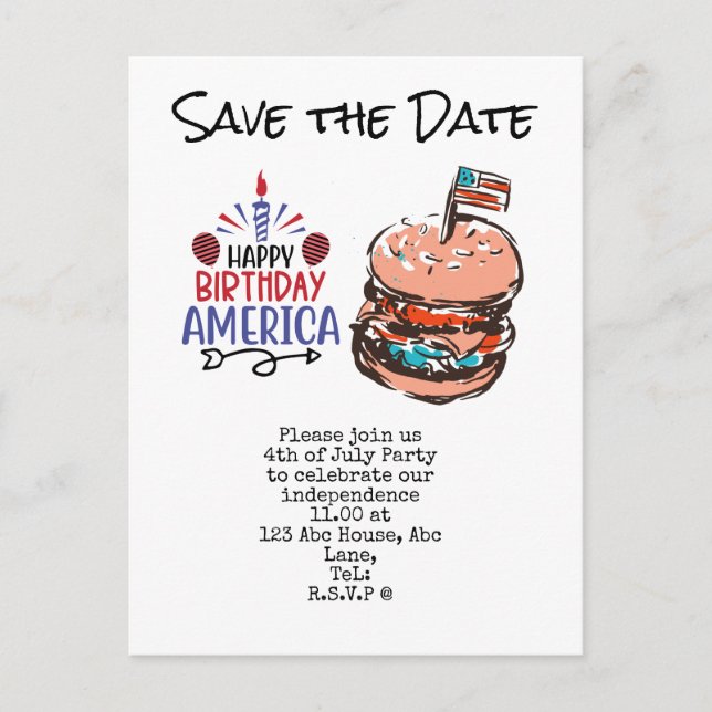  4th July Save the Date  Independence Day party  P Postcard (Front)