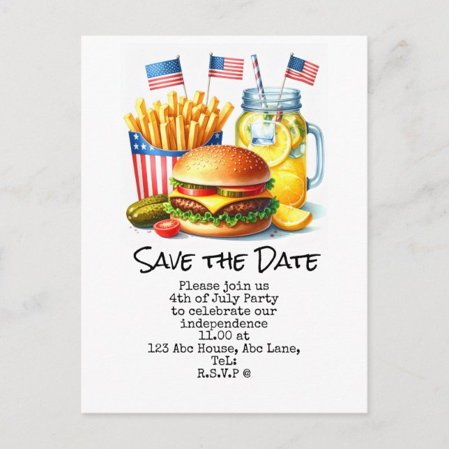 4th July Save the Date  Independence Day party Postcard (Front)