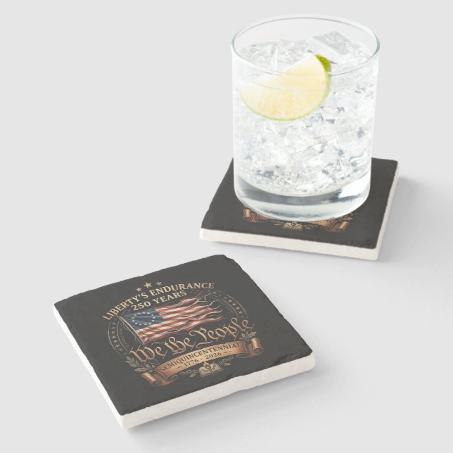 4th July Semiquincentennial 1776-2026 Stone Coaster (Side)