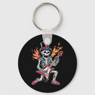 4th July Skeleton Playing Guitar Rock And Roll Usa Key Ring