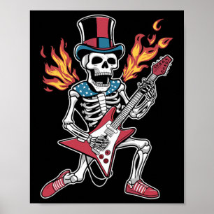 4th July Skeleton Playing Guitar Rock And Roll Usa Poster