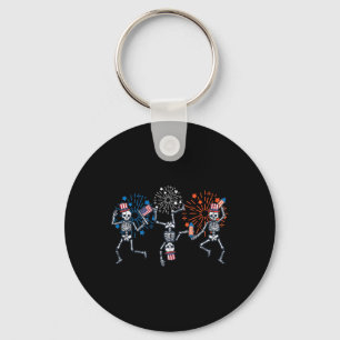 4th July Skeletons Dance Fireworks Patriotic Women Key Ring