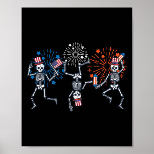 4th July Skeletons Dance Fireworks Patriotic Women Poster
