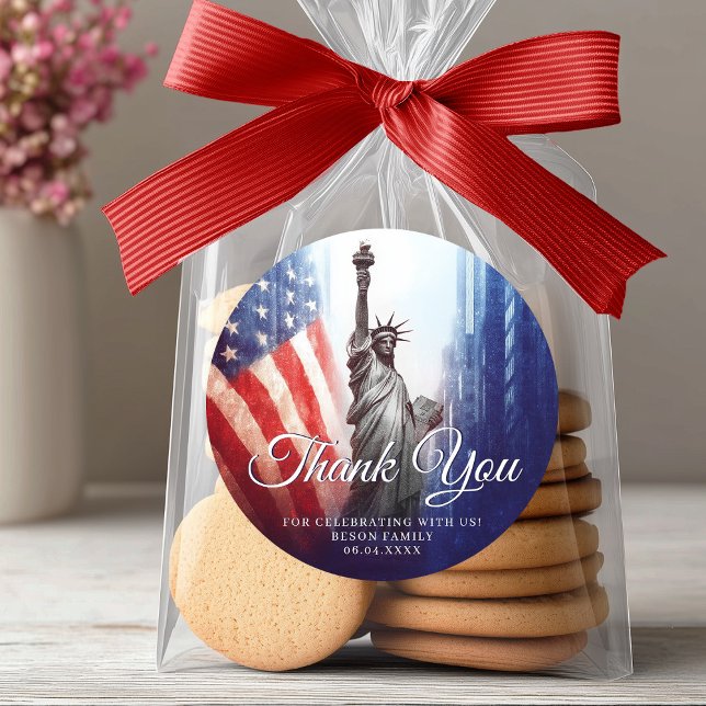 4th July Statue of Liberty America Thank You Favou Classic Round Sticker (4th July Statue of Liberty America Thank You Favor Classic Round Sticker)