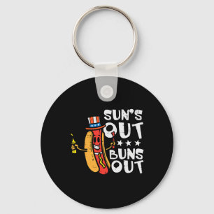 4th July Suns Out Buns Out Hotdog Patriotic Men Wo Key Ring