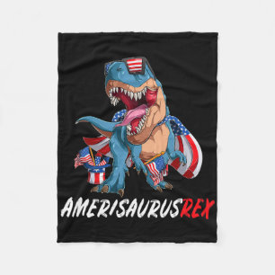 4th July T Rex America Dinosaur Independence Day P Fleece Blanket