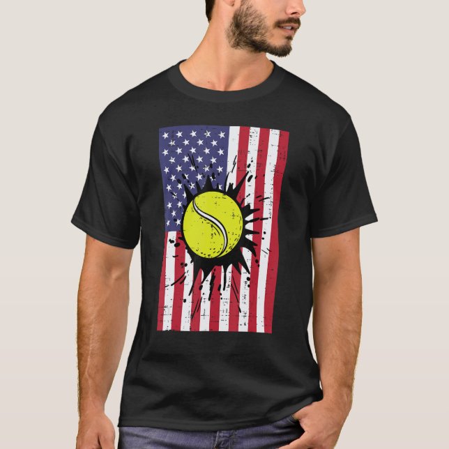 4th July Tennis America Flag Patriotic Men Boys Ki T-Shirt (Front)