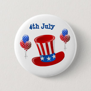 4th July Uncle Sam Hat and Balloons 6 Cm Round Badge