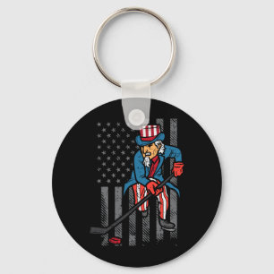 4th July Uncle Sam Ice Hockey Flag Aamerica Men Key Ring