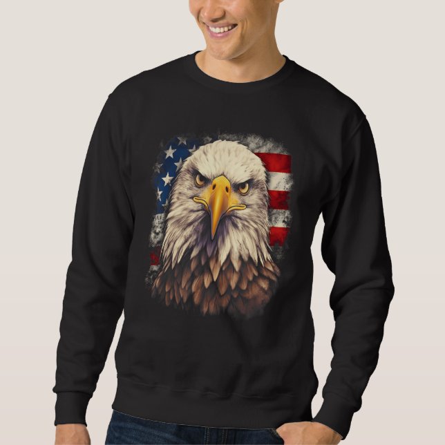 4th July US Flag Bald Eagle Proud American Men Wom Sweatshirt (Front)