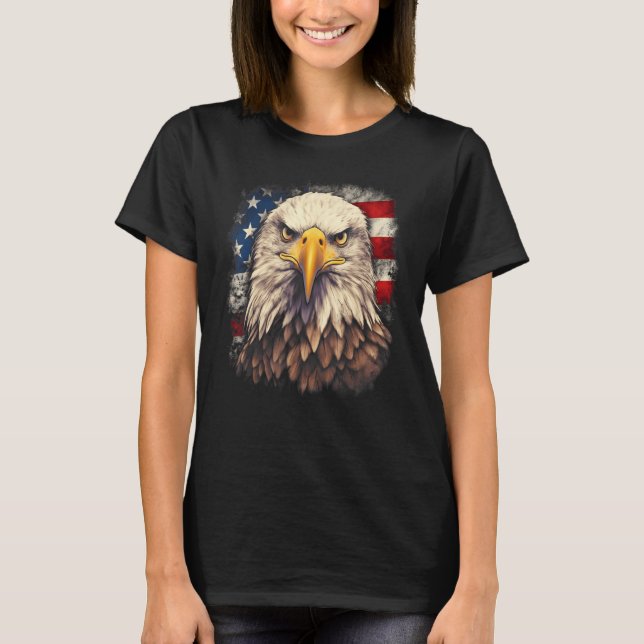 4th July US Flag Bald Eagle Proud American Men Wom T-Shirt (Front)
