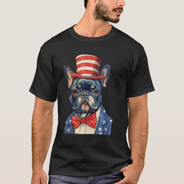 4th July US Flag Patriotic Designs  French Bulldog T-Shirt (Front)