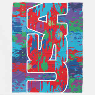 4th July USA simplified text by Masanser Fleece Blanket